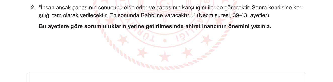 Din Kültürü ve Ahlak Bilgisi sorusu 9 — Ahiret inancı ve bireysel sorumluluk; Necm suresi