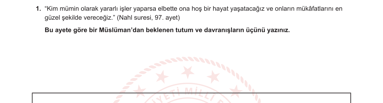 Din Kültürü ve Ahlak Bilgisi sorusu 1 — Salih amel ve iman ilişkisi — İslam'da ahlak ve davranış (10. sınıf)