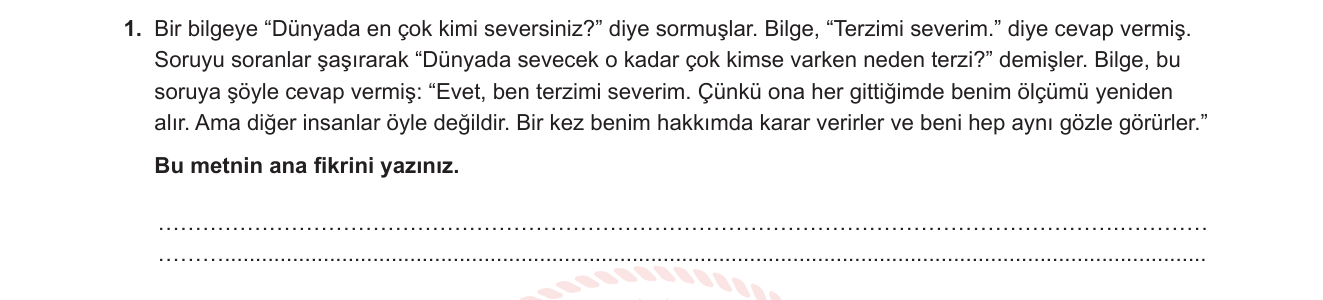 Türkçe sorusu 10 — Okuduğunu anlama — edebi/fikir metni, ana fikir belirleme