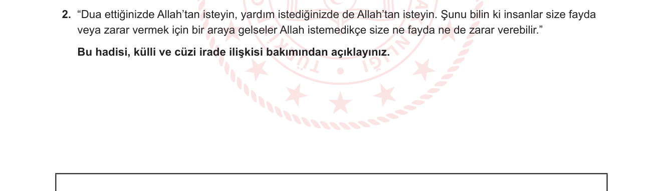 Din Kültürü ve Ahlak Bilgisi sorusu 9 — Kaza-Kader, Külli İrade ve Cüzi İrade (8. Sınıf Din Kültürü)