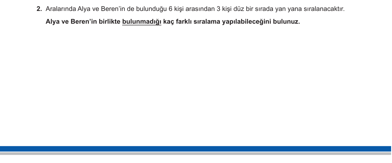 Matematik sorusu 2 — Permütasyon — Tamamlayıcı Sayma