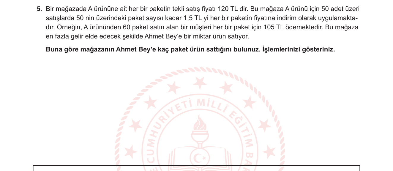 Matematik sorusu 5 — Türev — Gelir Fonksiyonu Optimizasyonu, İkinci Dereceli Fonksiyon