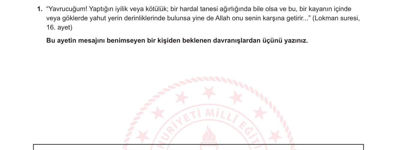 Din Kültürü ve Ahlak Bilgisi sorusu 19 — 