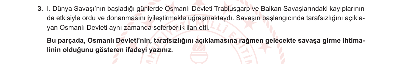 T.C. İnkılap Tarihi ve Atatürkçülük sorusu 2 — Osmanlı Devleti'nin I. Dünya Savaşı'na girişi — 8. sınıf İnkılap Tarihi