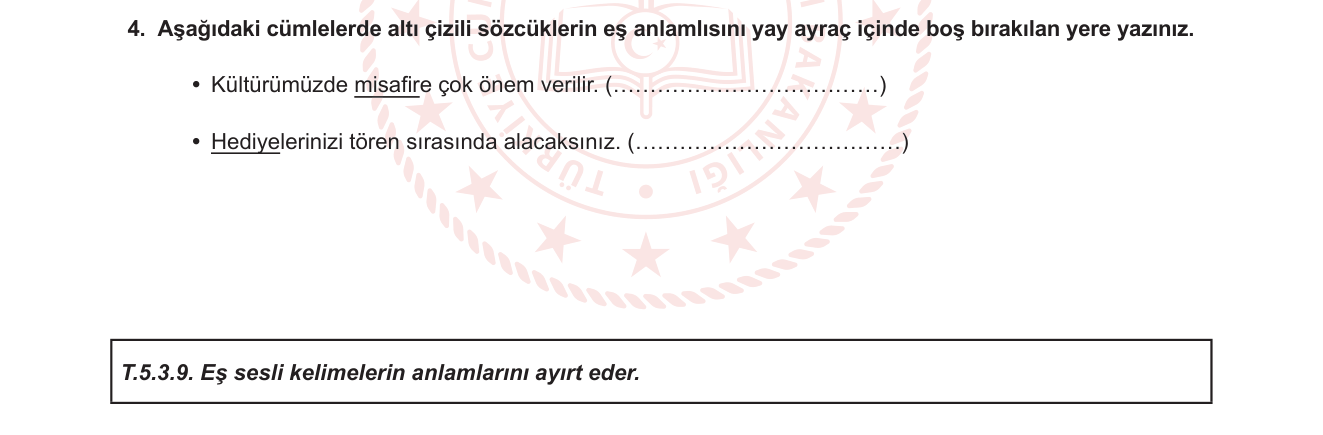 Türkçe sorusu 4 — Sözcük anlam bilgisi — eş anlamlı (sinonim) sözcükler; Türkçe-yabancı köken karşılaştırması