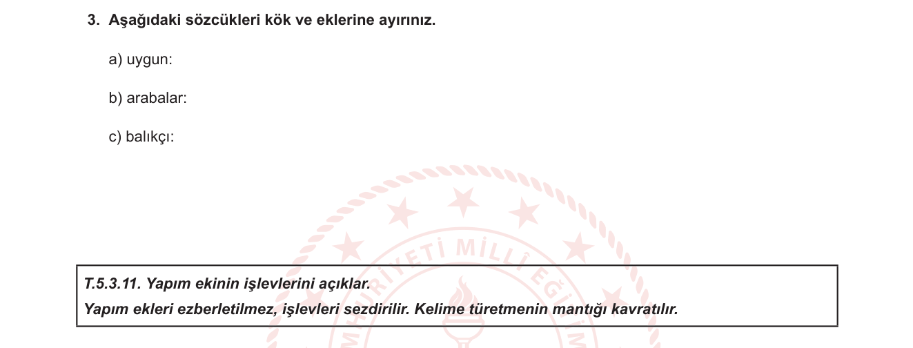 Türkçe sorusu 15 — Sözcükte yapı — kök ve ekler (yapım eki / çekim eki)