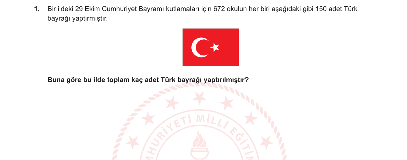 Matematik sorusu 10 — Doğal sayılarda çarpma işlemi, problem çözme, çarpmanın anlamı