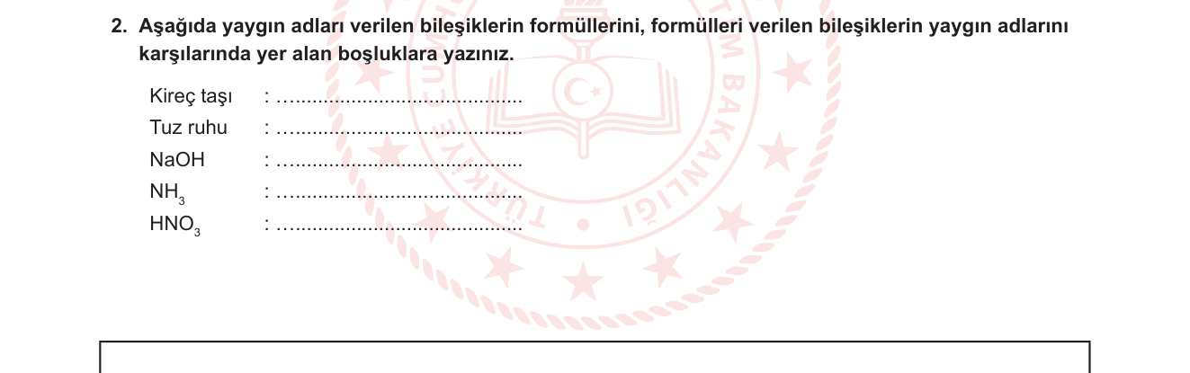 Kimya sorusu 18 — Yaygın adlar ve kimyasal formüller