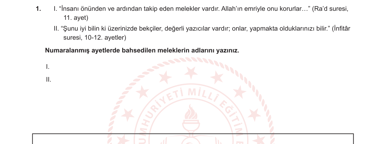 Din Kültürü ve Ahlak Bilgisi sorusu 8 — Melekler — Hafaza ve Kirâmen Kâtibîn