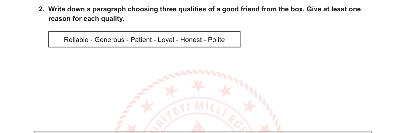 İngilizce sorusu 3 — İngilizce yazma — kişilik sıfatları / iyi arkadaş özellikleri / paragraf yazma (12. sınıf Friendship & Qualities)