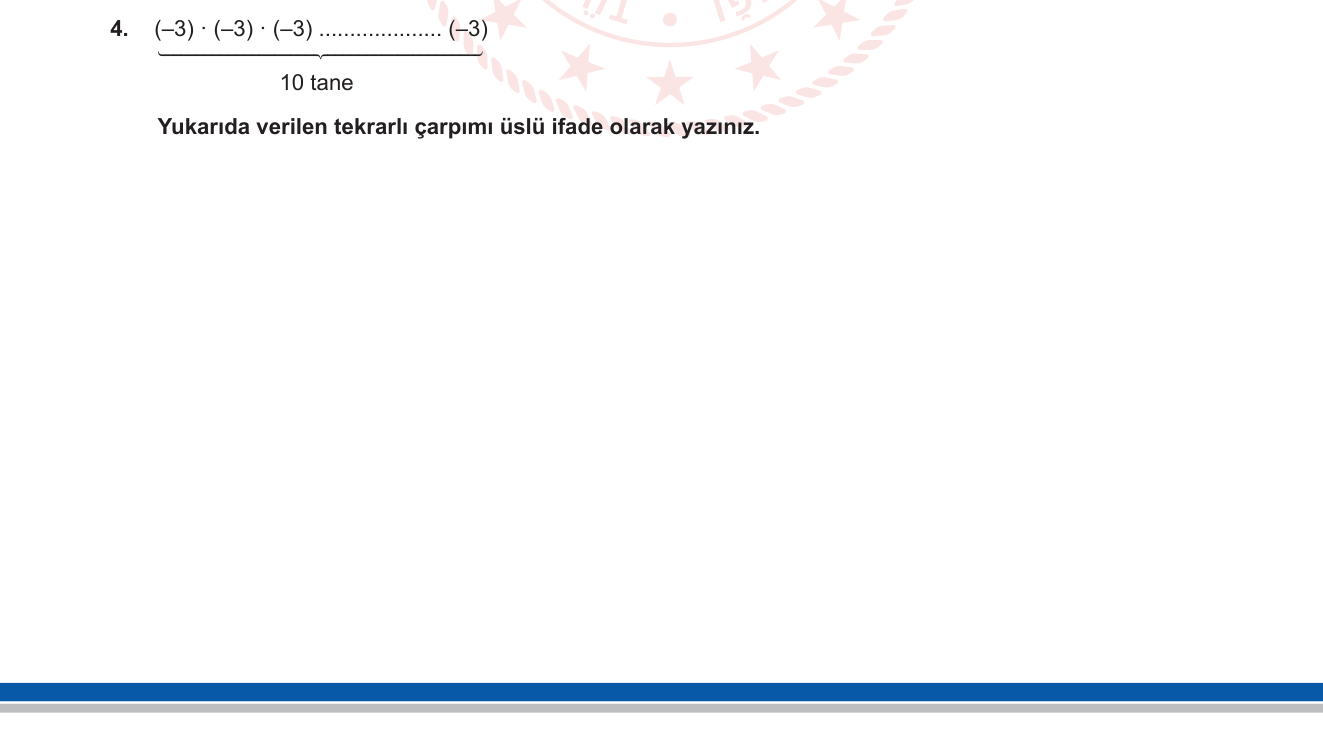 Matematik sorusu 4 — Üslü ifadeler — tanım ve gösterim