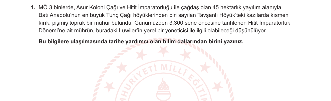 Tarih sorusu 1 — Tarihin Yardımcı Bilimleri — Arkeoloji, Epigrafi