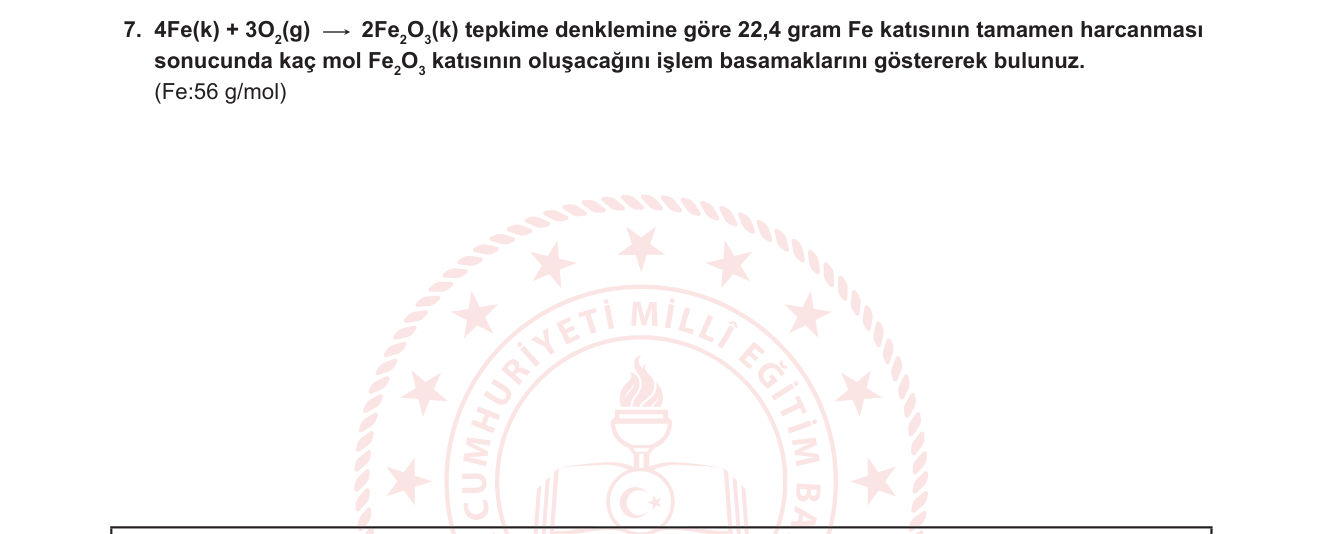 Kimya sorusu 9 — Kimyasal Hesaplamalar — Mol-Kütle-Stokiyometri (10. sınıf)