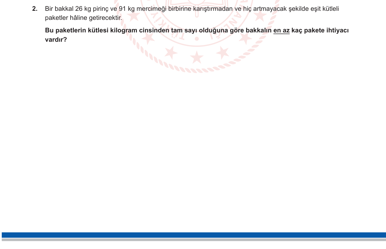 Matematik sorusu 16 — En Büyük Ortak Bölen (EBOB); Gerçek hayat EBOB uygulamaları