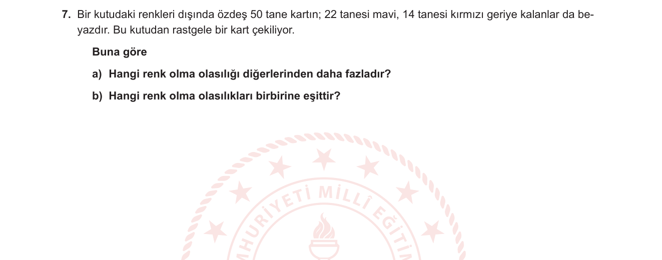 Matematik sorusu 7 — Olasılık - Basit Olasılık