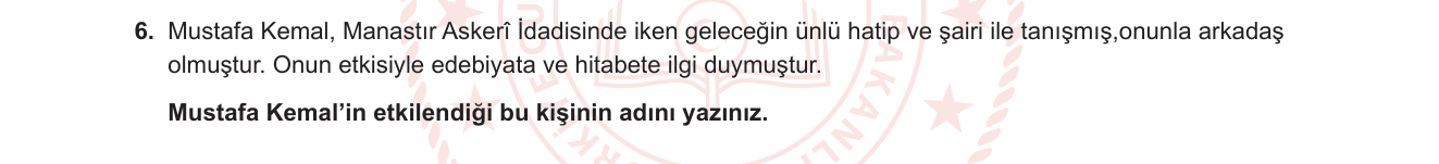 T.C. İnkılap Tarihi ve Atatürkçülük sorusu 10 — Mustafa Kemal'in gençlik ve eğitim dönemi — 8. sınıf İnkılap Tarihi