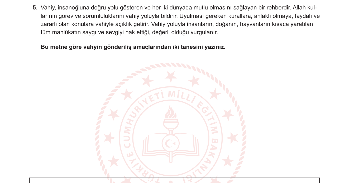 Din Kültürü ve Ahlak Bilgisi sorusu 4 — Vahiy ve Kur'an (6. sınıf Din Kültürü — Vahyin Tanımı ve Önemi)