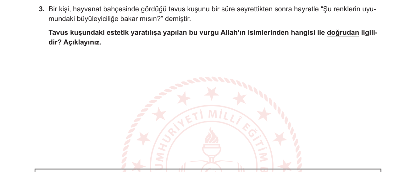 Din Kültürü ve Ahlak Bilgisi sorusu 3 — Allah'ın İsimleri (Esmaü'l-Hüsna) — Musavvir ve Cemil