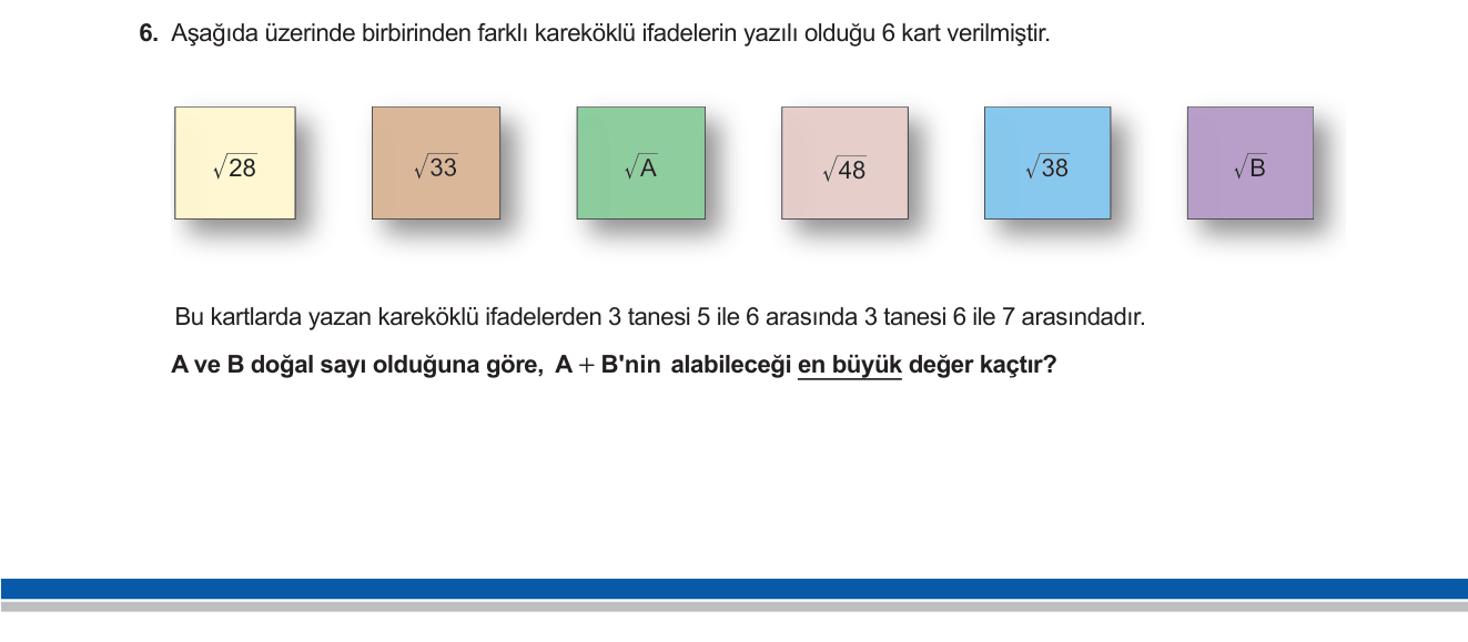 Matematik sorusu 5 — Karekök — Sayı Doğrusu Aralık Belirleme