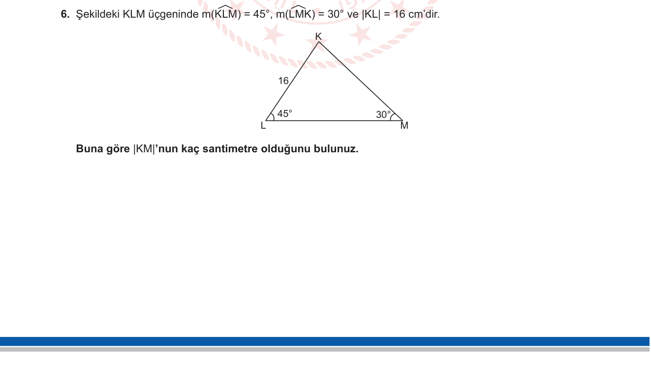 Matematik sorusu 5 — Trigonometri — Üçgende Sinüs Kuralı (11. Sınıf)