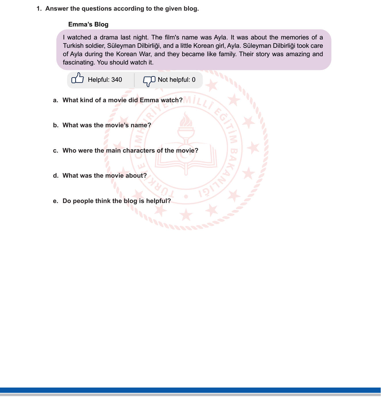 İngilizce sorusu 2 — Reading comprehension — blog metni; film/sinema; simple past tense