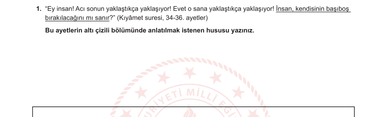 Din Kültürü ve Ahlak Bilgisi sorusu 8 — Ahiret İnancı — Hesap ve Sorumluluk (Kıyamet Suresi)