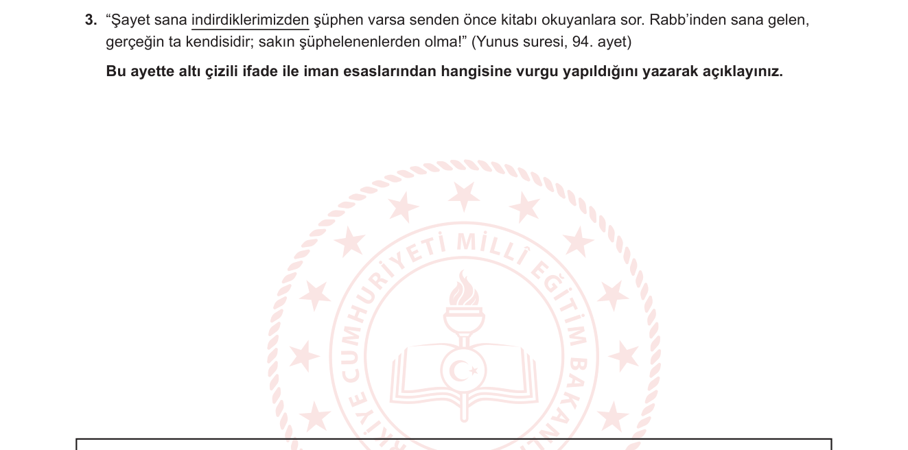 Din Kültürü ve Ahlak Bilgisi sorusu 3 — Kitaplara iman (Kütüb-ü Semaviyye) — iman esasları