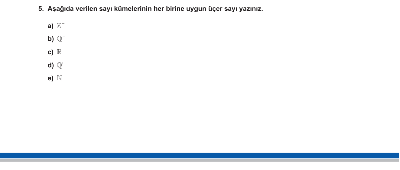 Matematik sorusu 11 — Sayı Kümeleri — Z⁻, Q⁺, R, Q' (İrrasyoneller), N