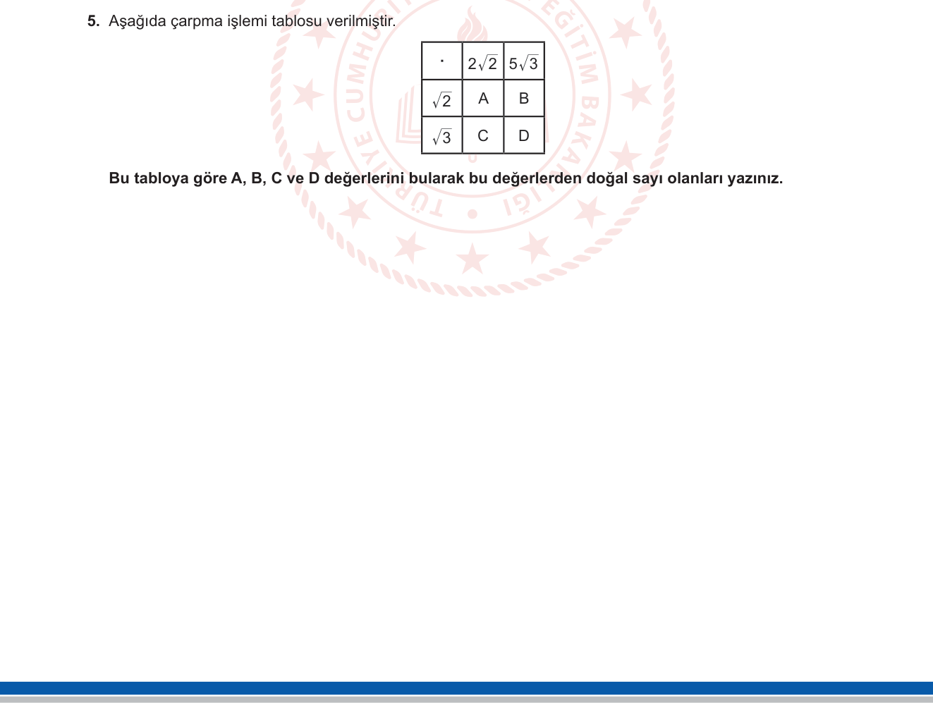Matematik sorusu 19 — Sayılar ve işlemler — köklü sayılar, çarpma