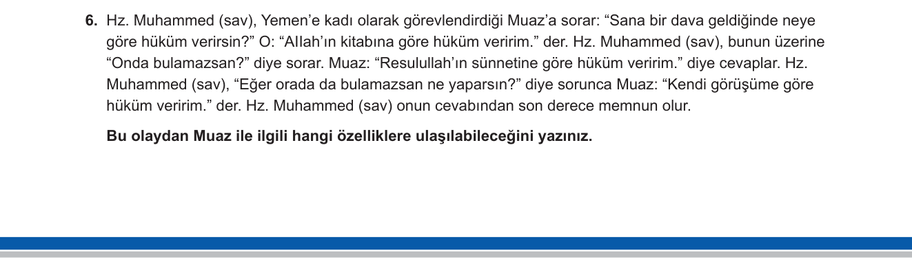 Din Kültürü ve Ahlak Bilgisi sorusu 14 — Hz. Muhammed'in (sav) Gençlere Yaklaşımı — Muaz bin Cebel (10. Sınıf Din Kültürü)