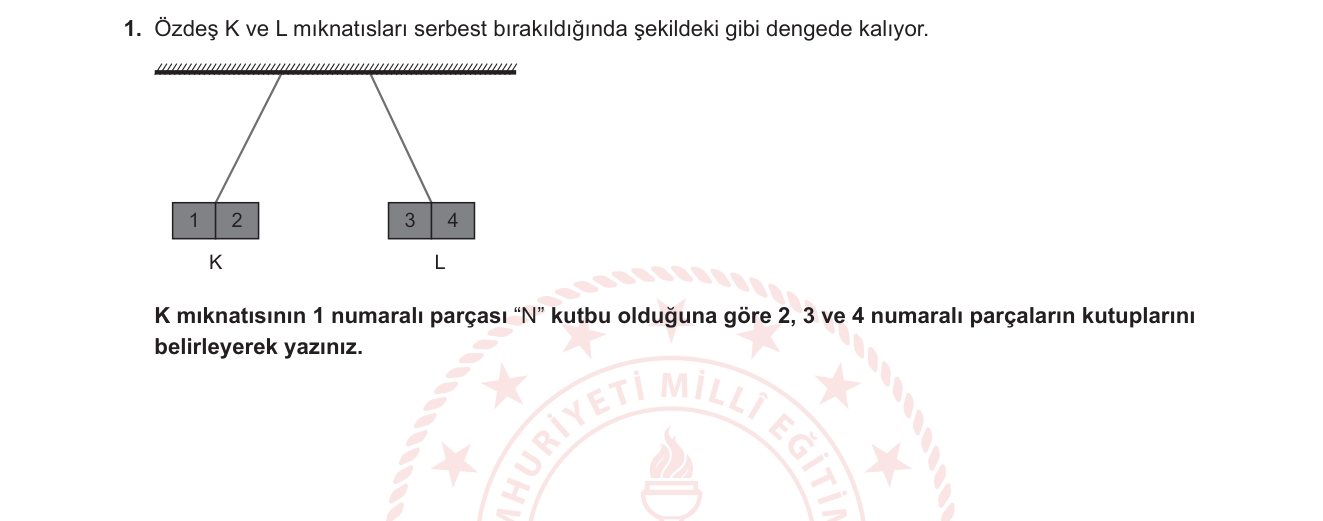 Fizik sorusu 1 — Mıknatıs Kutupları — Çekim ve İtme Kuvvetleri (10. Sınıf Fizik: Manyetizma)