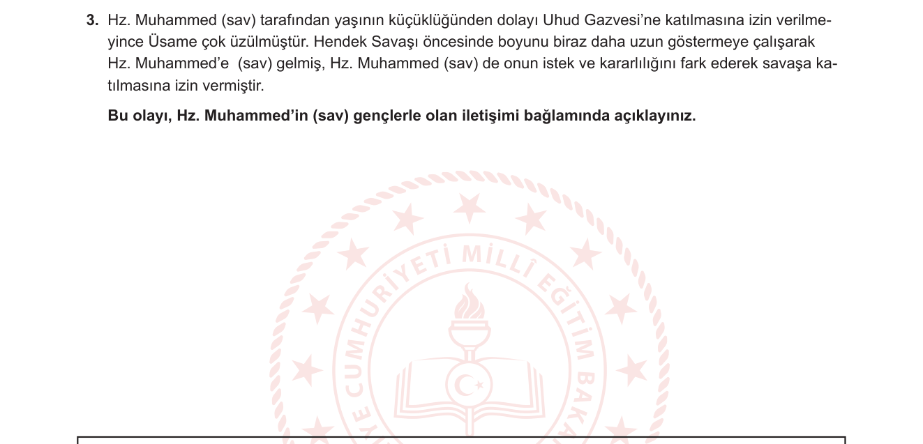 Din Kültürü ve Ahlak Bilgisi sorusu 3 — Hz. Muhammed'in (sav) Hayatı — Gençlerle İletişim / Siyer