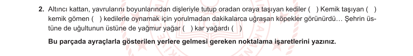 Türk Dili ve Edebiyatı sorusu 12 — Noktalama işaretleri — noktalı virgül, virgül ve noktanın kullanımı