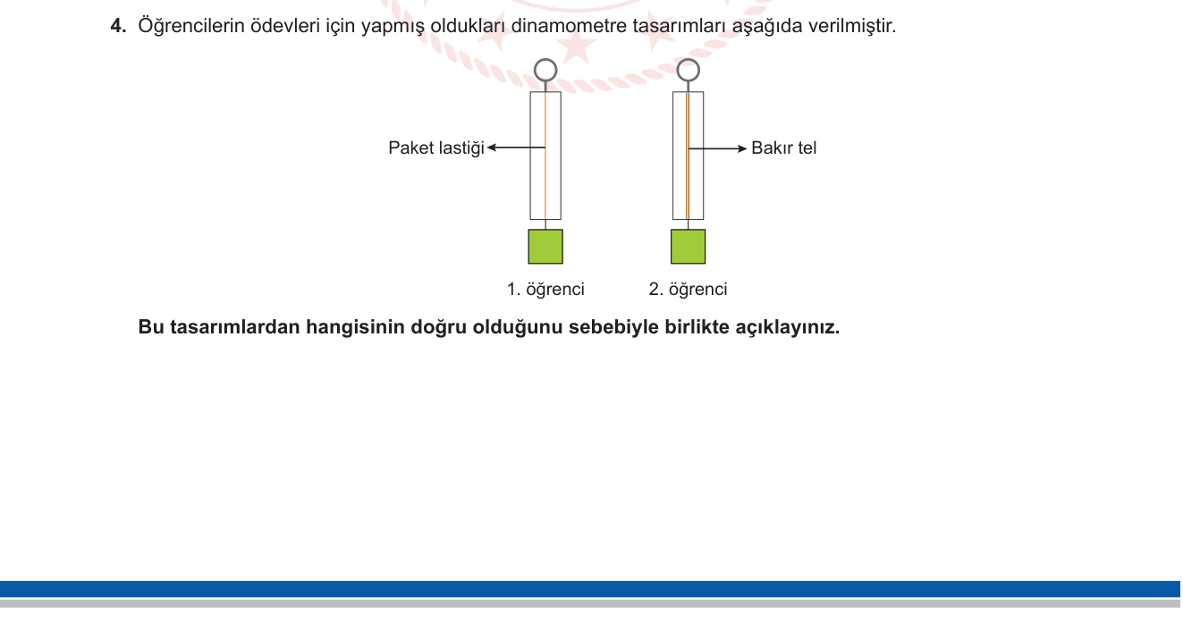 Fen Bilimleri sorusu 4 — Kuvvet ve Hareket — Dinamometre Tasarımı, Esneklik ve Plastik Deformasyon