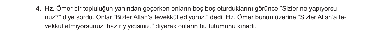 Din Kültürü ve Ahlak Bilgisi sorusu 4 — Tevekkül ve Çalışma (Allah'a Güven - Din Kültürü ve Ahlak Bilgisi)