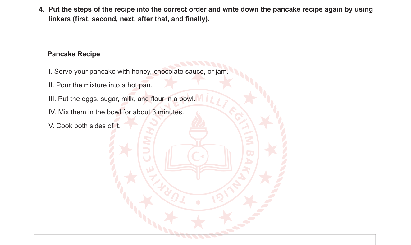 İngilizce sorusu 5 — Process Writing – Recipe / Instructions – Sequencing Linkers