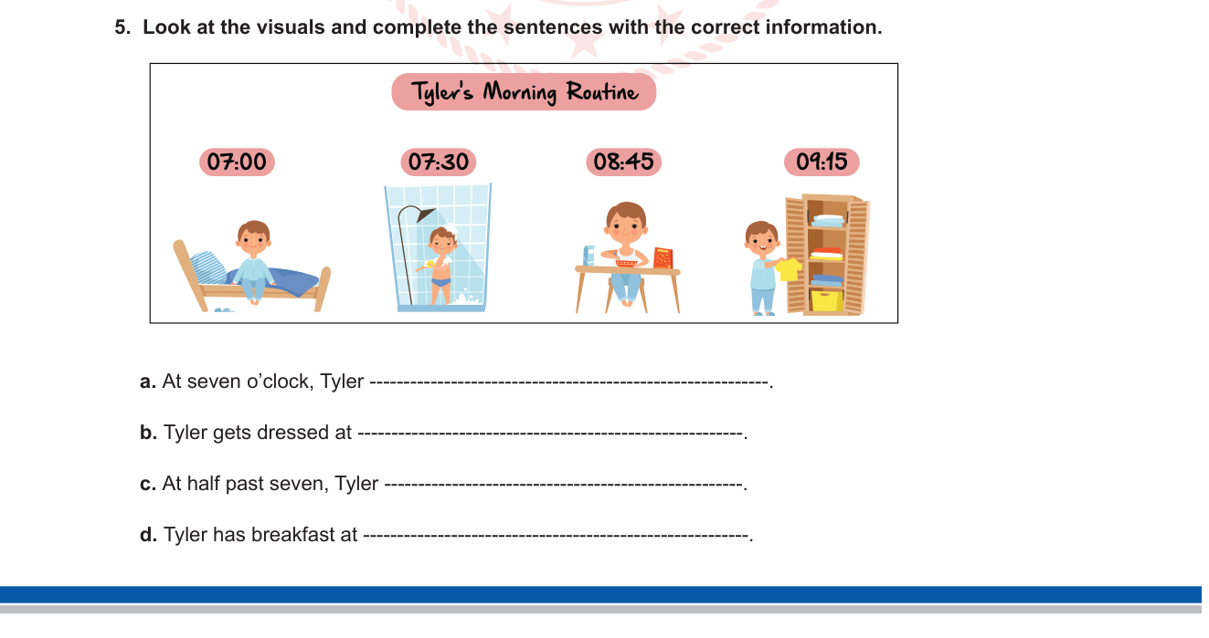 İngilizce sorusu 12 — Daily routines / Telling the time / Simple present tense