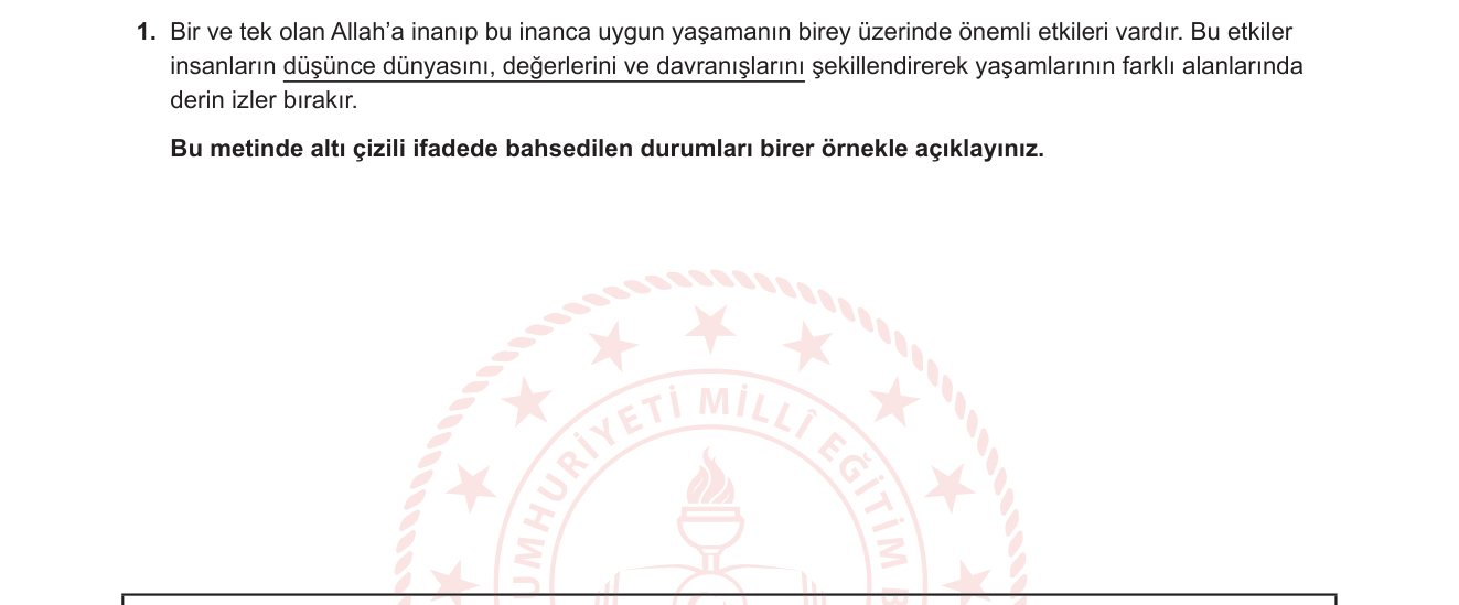 Din Kültürü ve Ahlak Bilgisi sorusu 1 — Allah'a İmanın Birey Üzerindeki Etkileri (10. Sınıf Din Kültürü)