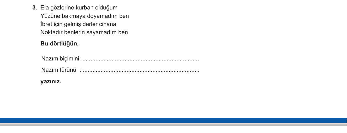 Türk Dili ve Edebiyatı sorusu 14 — Halk Edebiyatı nazım biçimleri / Koşma / Güzelleme