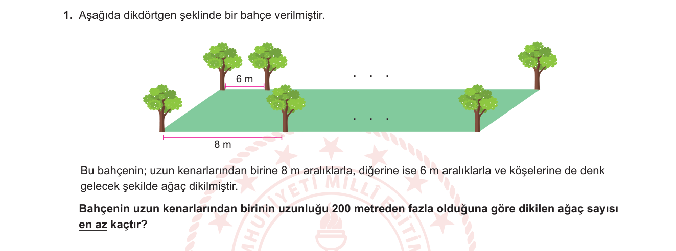 Matematik sorusu 10 — Doğal Sayılar - Bölen ve Kat / Geometri - Dikdörtgen Çevresi (Aralıklı Dizilim)