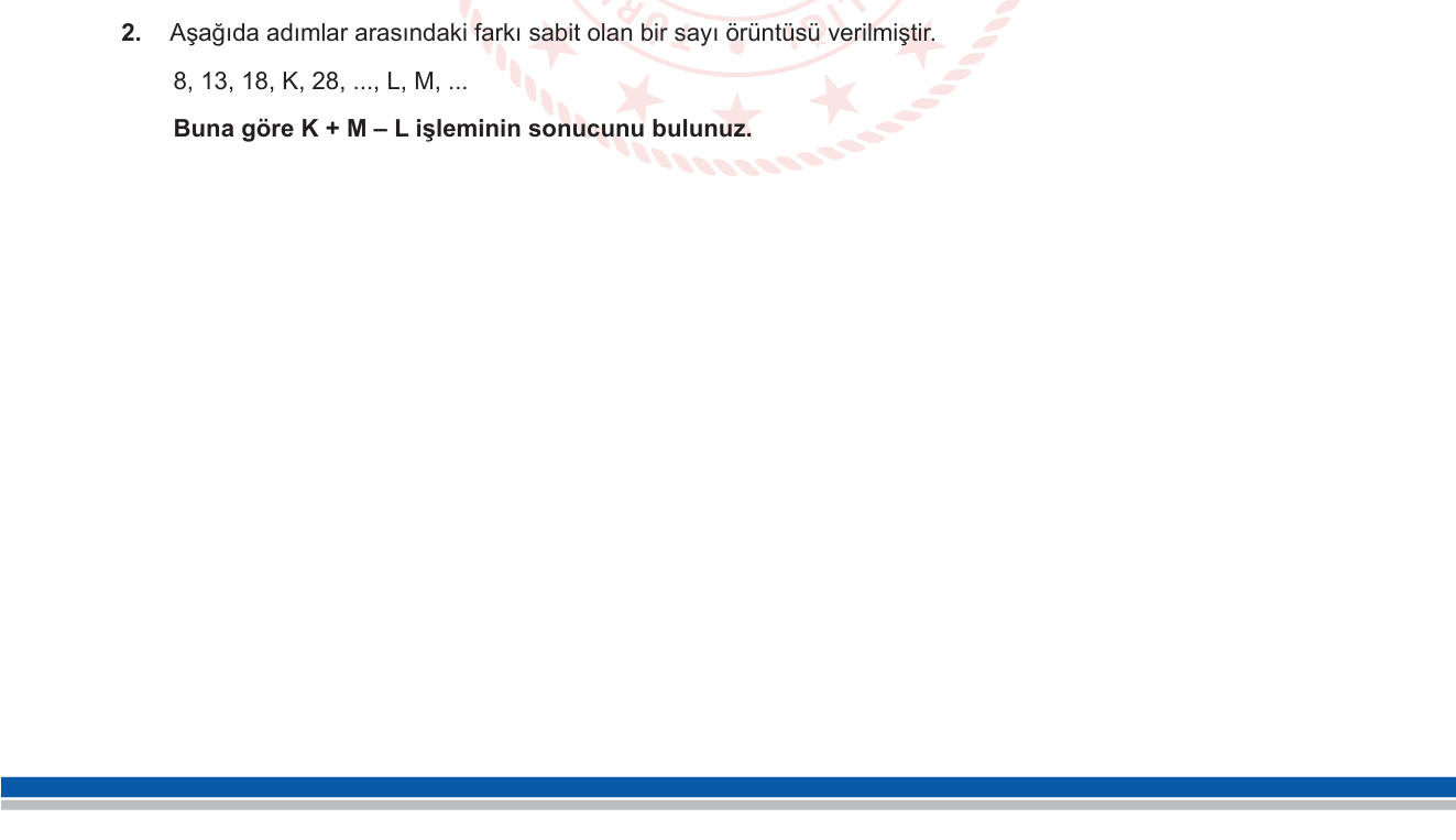 Matematik sorusu 11 — Sayı örüntüleri — aritmetik dizi, ortak fark (5. sınıf)