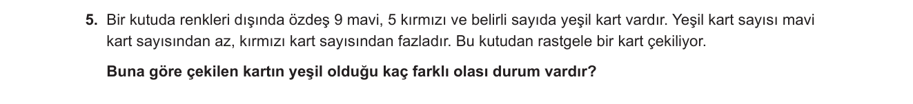 Matematik sorusu 14 — Olasılık — Eşitsizlik ve Sayma