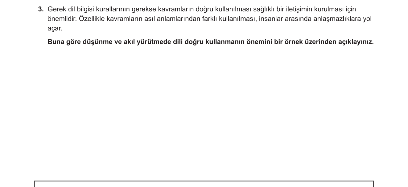Felsefe sorusu 3 — Dil ve Düşünce İlişkisi / Kavram ve Dil Kullanımı (10. Sınıf Felsefe — Bilgi ve Dil)
