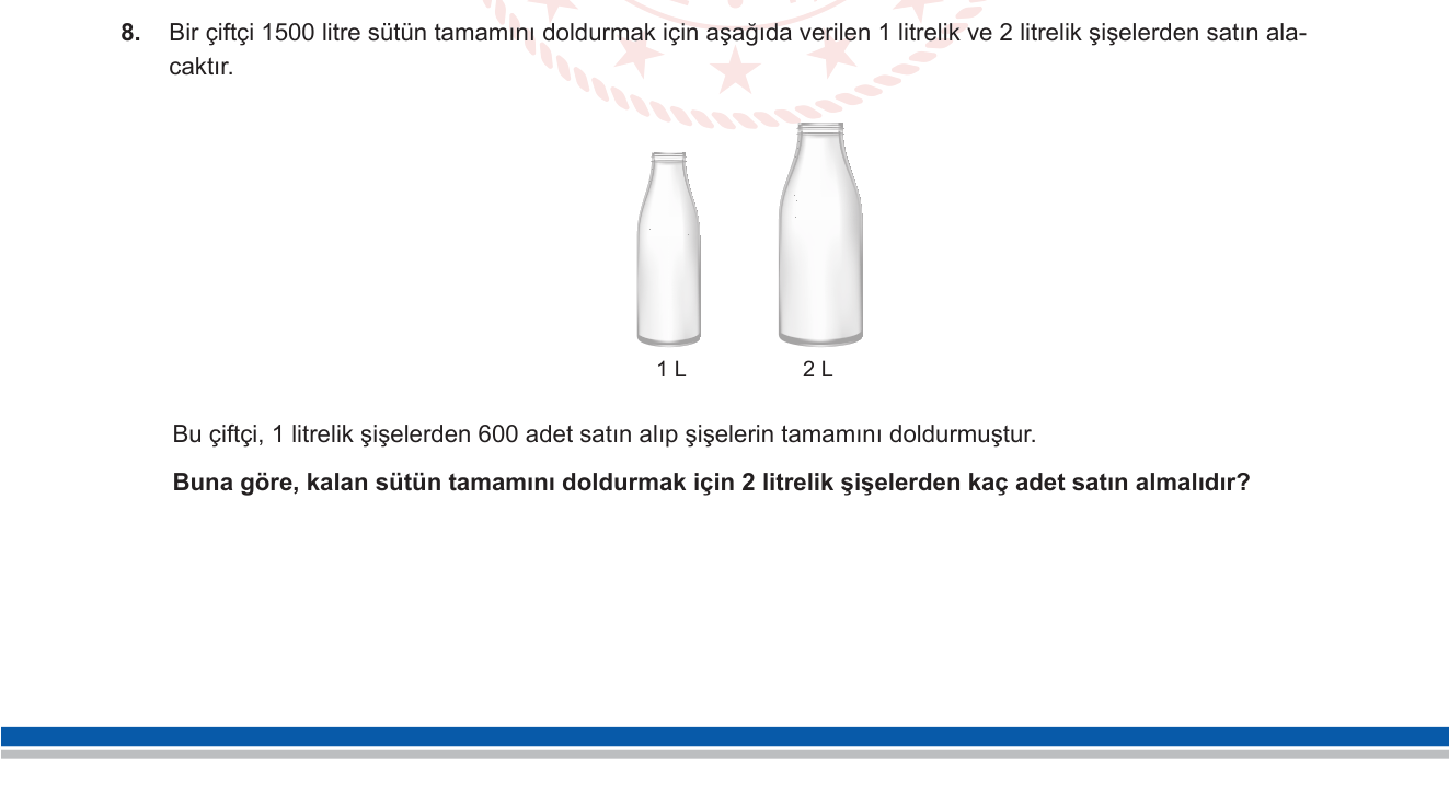 Matematik sorusu 8 — Doğal Sayılarla Çarpma ve Bölme İşlemleri / Problem Çözme