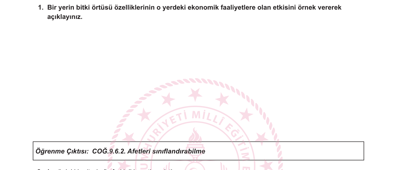 Coğrafya sorusu 1 — 9. Sınıf Coğrafya — Biyocoğrafya: Bitki Örtüsü ve İnsan Faaliyetleri İlişkisi