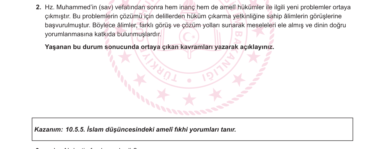 Din Kültürü ve Ahlak Bilgisi sorusu 2 — İslam Düşüncesinde Amelî (Fıkhi) Yorumlar — İctihad, Fıkıh ve Mezhepler (10. Sınıf Din Kültürü, Ünite 5)
