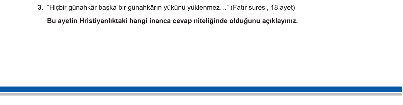 Din Kültürü ve Ahlak Bilgisi sorusu 3 — 11. Sınıf Din Kültürü — Yaşayan Dünya Dinleri: Hristiyanlık (Aslî Günah ve Kefaret İnancı) / Kur'an'ın Dinlerarası Mesajları