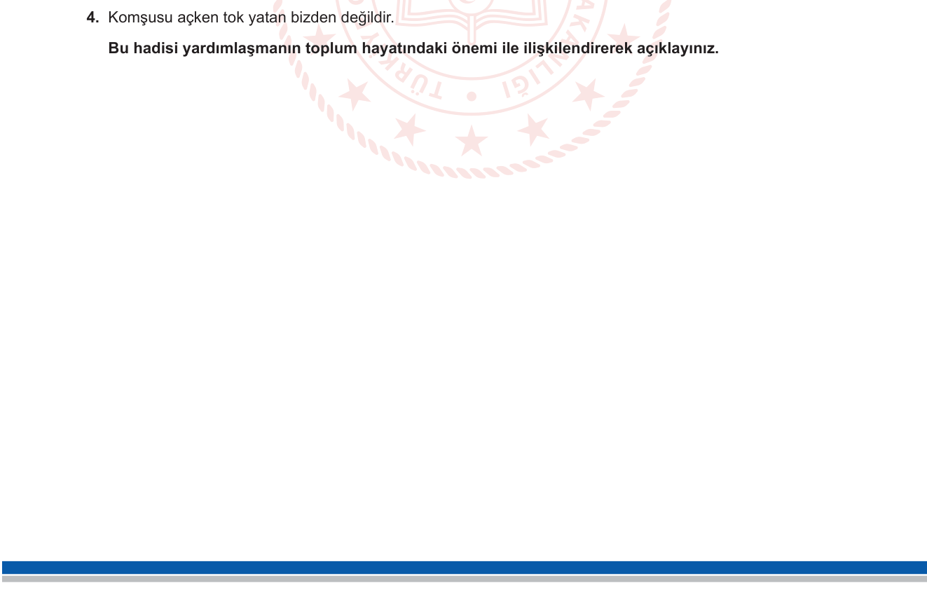 Din Kültürü ve Ahlak Bilgisi sorusu 4 — Din Kültürü ve Ahlak Bilgisi 8. Sınıf — Hadisler ve Ahlaki Değerler / Yardımlaşma ve Dayanışma