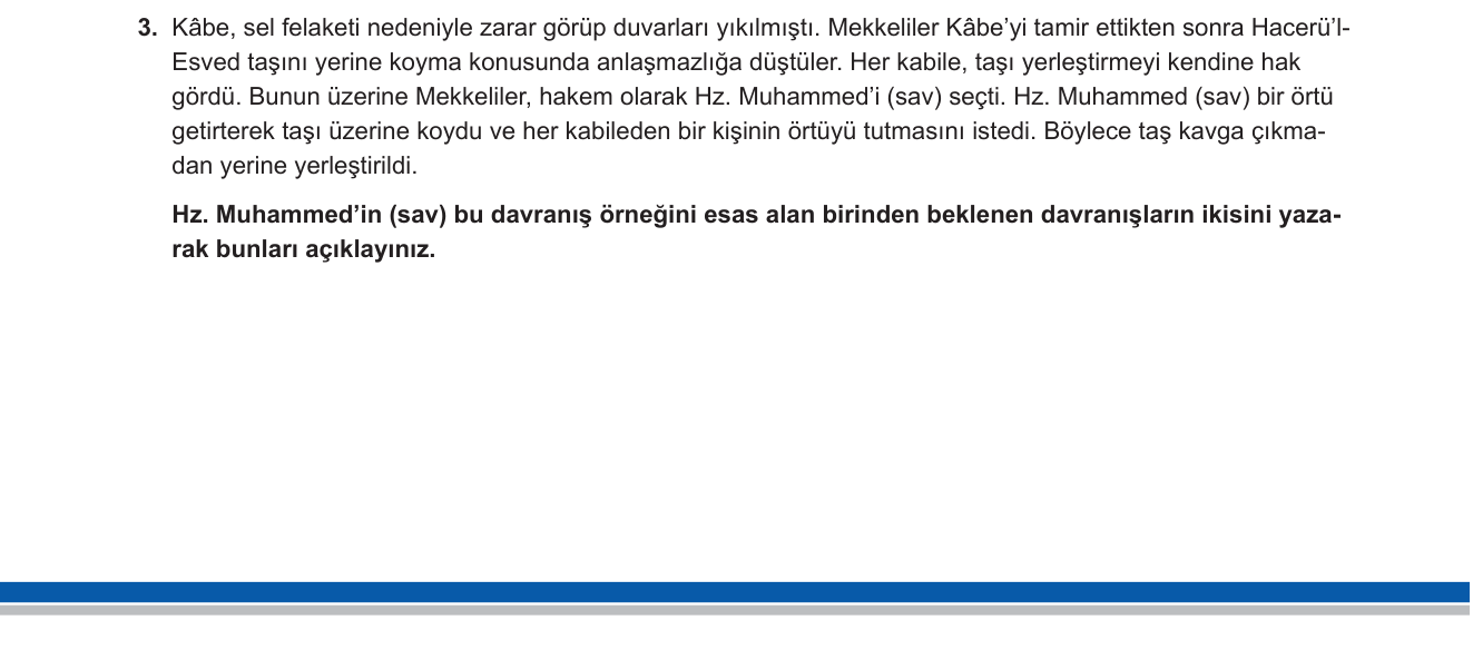 Din Kültürü ve Ahlak Bilgisi sorusu 3 — Hz. Muhammed'in Hayatı / Örnek Ahlak ve Liderlik (9. Sınıf Din Kültürü ve Ahlak Bilgisi)