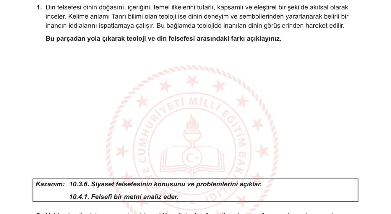 Felsefe sorusu 1 — Din Felsefesi — Teoloji ve Din Felsefesi Arasındaki Fark (10. Sınıf Felsefe)